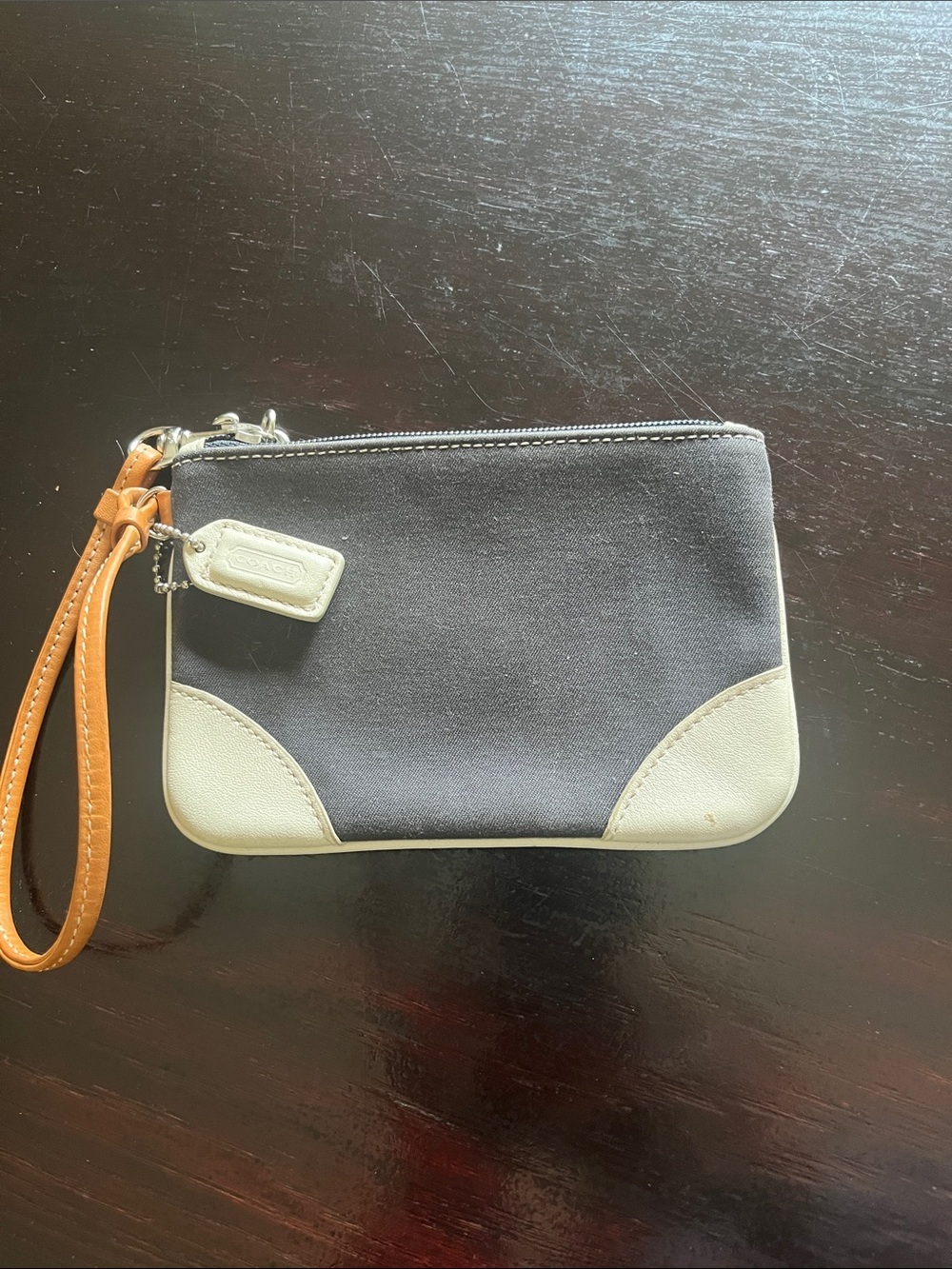 Coach wristlet Canvas and Leather Wristlet Pouch in Charcoal and Cream